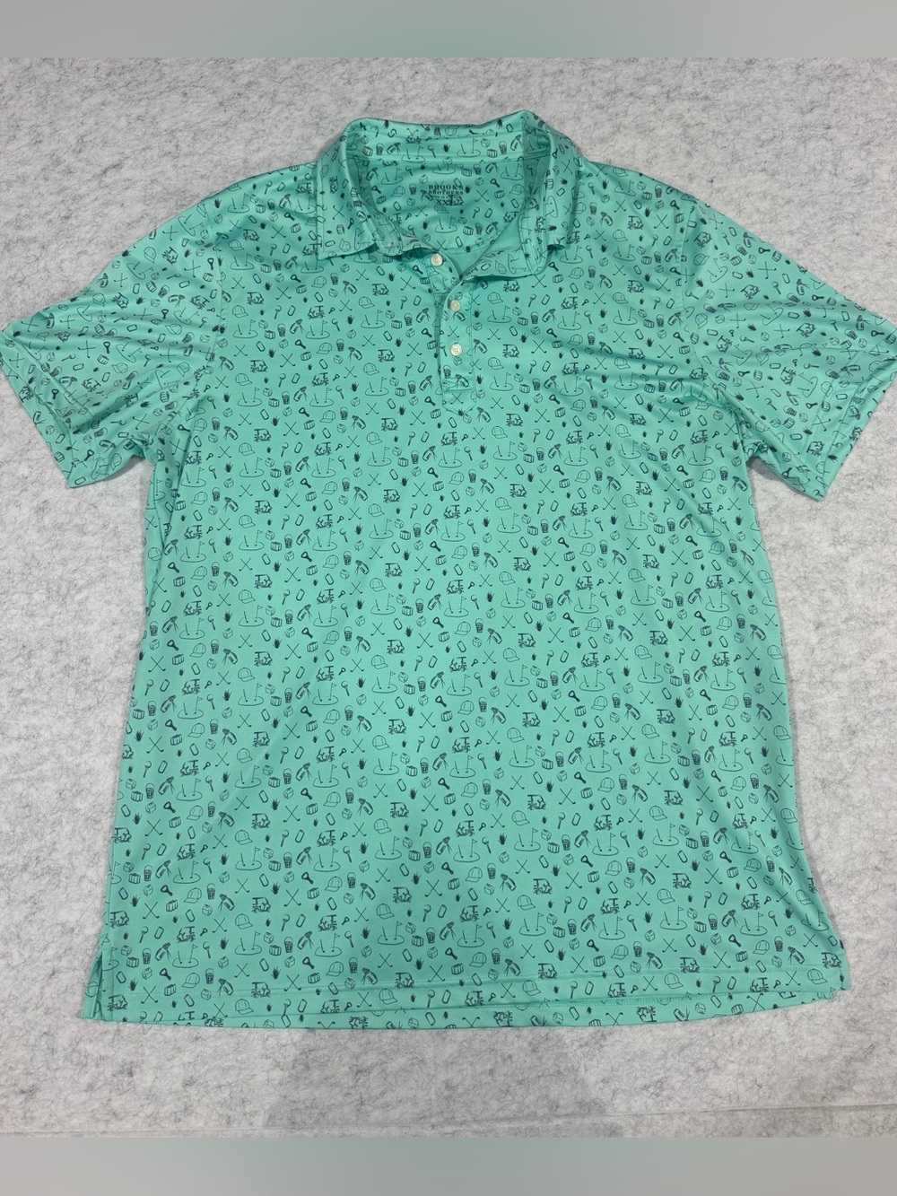 Brooks Brothers XXL Golf Polo Shirt Mens Green AllOver Print Performance Stretch